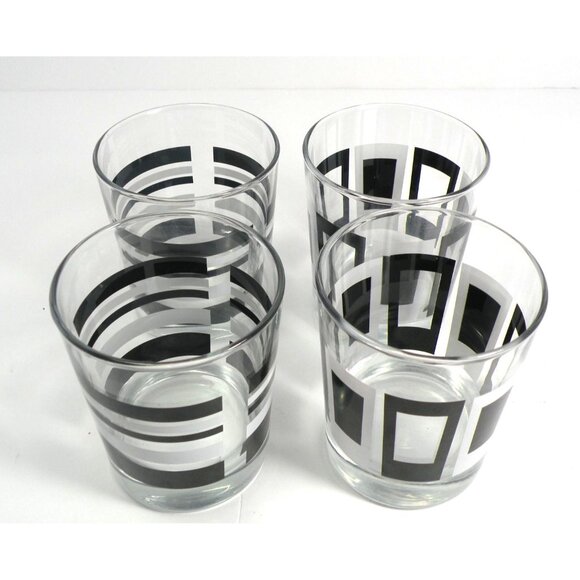Set Of 4 VTG IKEA Godis Mid-Century Modern Glasses With Black & White Geometric - Picture 6 of 10